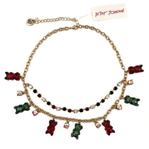BETSEY JOHNSON Christmas Gummy Bears & Crystals Double-Strand Necklace NEW NWT